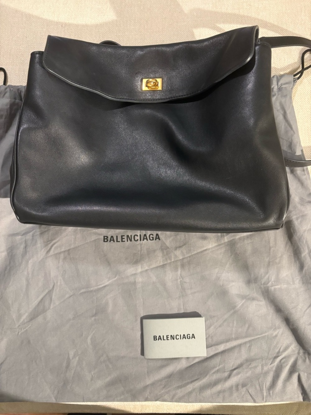 Balenciaga Black Leather Shoulder Bag with Gold Hardware - Picture 3 of 9